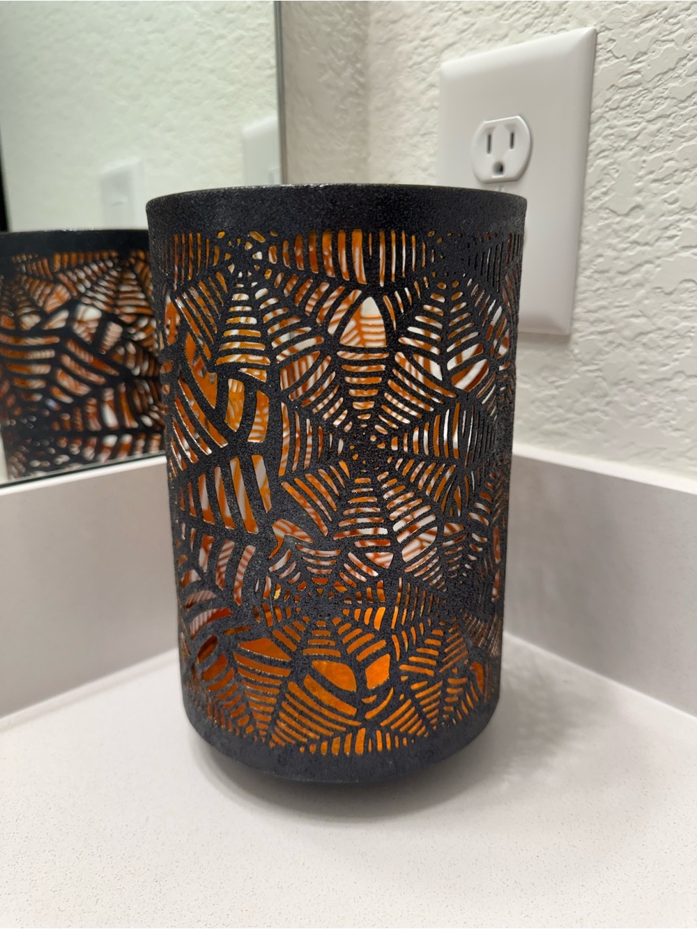 Sparkly black and orange spiderweb Bath & Body Works candle holder